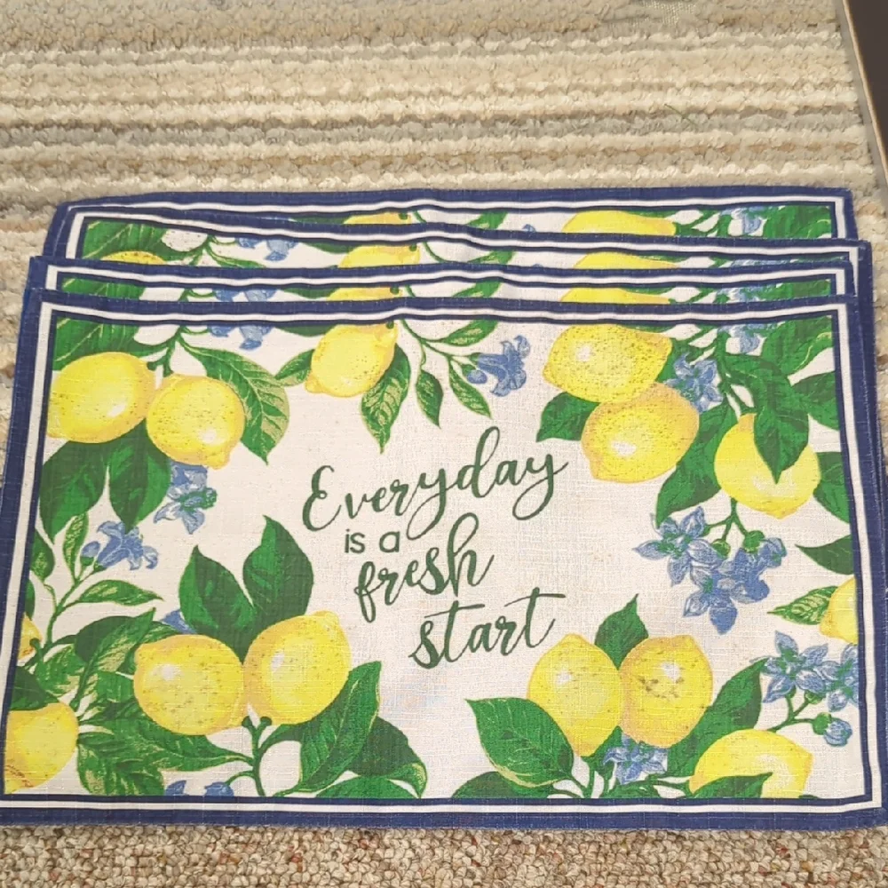 Lemon Print Placemats. 4.  Freshly  Washed. Slight Imperfections-see Pics